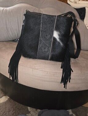Black Fringe Cowhide Trinity Ranch Crossbody